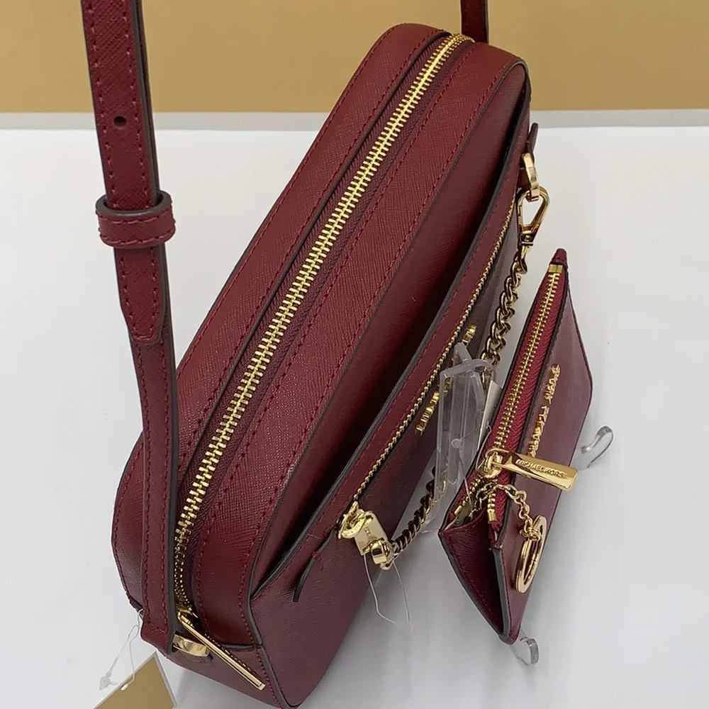 MICHAEL KORS LARGE EW ZIP CHAIN CROSSBODY DARK CHERRY & SM  TZ COINPOUCH MULBERR - Picture 5 of 16